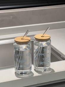 450ml/15.22oz 带盖和吸管的硼硅酸盐玻璃杯，罐形设计，适用于咖啡、茶、果汁、牛奶、生日礼物、饮具 - 彩色 - 查看 8