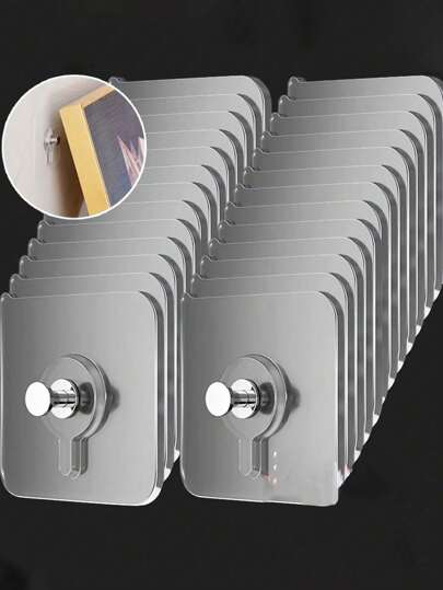 Ganchos utilitários contemporâneos para montagem em parede, 5/10/20/30/40/50 peças - Fácil instalação, adesivo forte, sem perfuração, cabides de plástico à prova d'água para quadros, molduras, pôsteres, relógios na cozinha e no banheiro