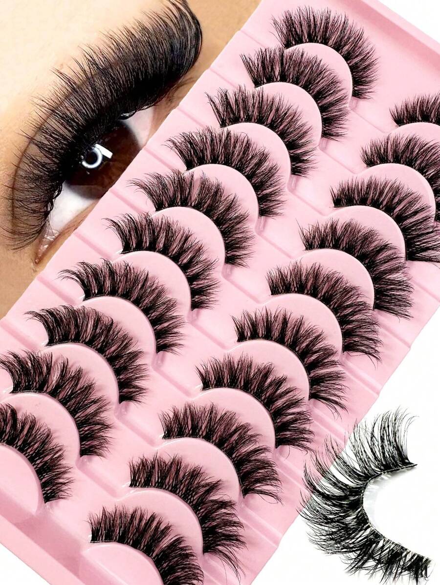 LYBCG New 10Pairs Clear Band Lashes Of Luxurious Fluffy False Eyelashes - Thick, Wispy, 3D Volume, Reusable, Soft, Lightweight, Faux Mink Strip Lashes For Halloween Cosplay Manga Lashes Dramatic Eye Makeup Look - 黑色 - 查看 1