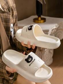 New Arrival Spring/Summer Cartoon Bear EVA Soft Sole Cute Minimalist Couple Slippers, Comfortable Casual Wear, Anti-Odor Anti-Slip Beach/Bathroom Sandals - White - View 3