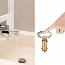 NetHong Bathroom Pop Up Basin Waste Chrome Sink Easy Push Button Click Clack Plug Kit UK Home Bathroom Decor Summer Back To School - Gold - View 2