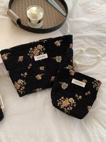 1 Pieza/Set Bolsa de maquillaje con estilo floral multifuncional para almacenamiento de cosméticos, cuidado de la piel, crema de manos, aceite labial, esmalte de uñas, monedas, toallas sanitarias, pequeños artículos, con cierre de cremallera, estilo retro. Bolsa de maquillaje, estuche de maquillaje, neceser de viaje, organizador de cosméticos, regalo para buenos amigos, regalo del día de la madre, regalo de boda para dama de honor