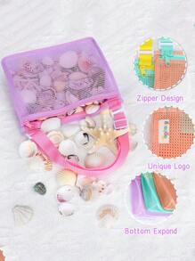 Sac de plage en maille, sac de collection de coquillages avec fermeture éclair et bandoulière réglable, sac fourre-tout de plage mignon, parfait pour collecter des coquillages, des jouets de plage et des accessoires de natation, sac de rangement pour jouets, indispensable pour les croisières et le camping, cadeau pour les garçons et les filles (sac uniquement, sans jouets inclus), sac de plage, kawaii - Multicolore - Voir 3