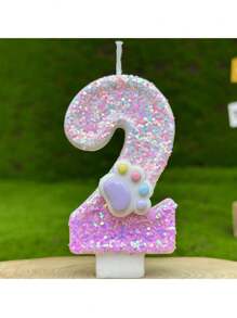 1 pieza Vela de cumpleaños con diseño de pata de gato rosa del 0 al 9, vela digital degradado rosa-morado con brillo, adecuada para decoración de pastel de fiesta de cumpleaños, decoración de pastel con tema de mascota linda, decoración de pastel hecha a mano - Pata de gato rosa - Ver 4