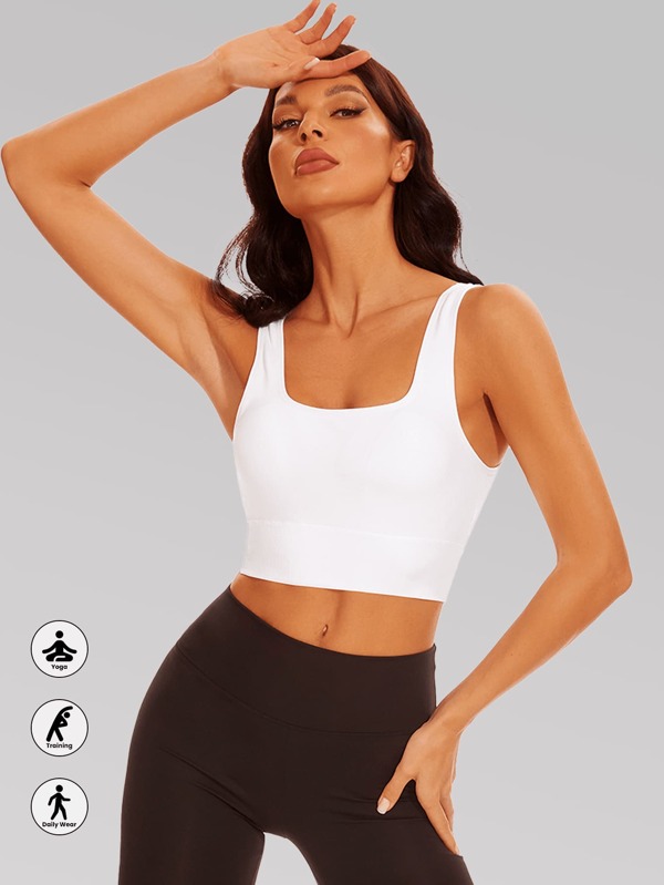 1 pieza Sujetador deportivo sin costuras con almohadillas desmontables y soporte de elevación para mujer, básico de yoga para el verano