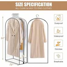 5 Pack 60" All Clear Garment Bags For Hanging Clothes Storage, 10" Gusseted Large Capacity Garment Rack Cover, Large Hanging Clothing Bag For Dress Gowns, Coats, Suit, Down Jacket - 5 Pack 60" - View 3