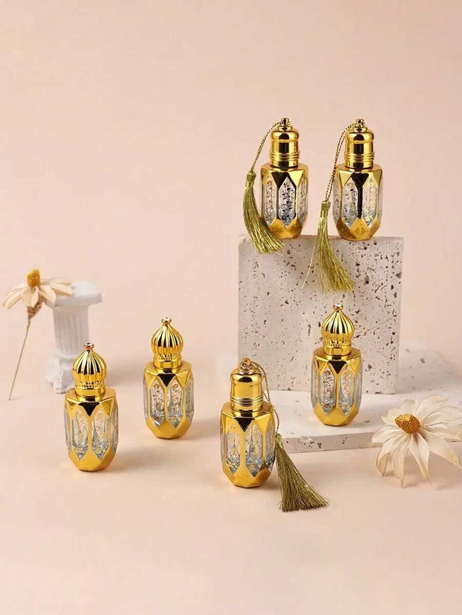 Refillable Essential Oil Roller Bottles Travel Perfume Bottles - Golden Glass Octagon Design With Stainless Steel Ball, Alcohol-Free, Hand Wash Only, Rope Option Included(1/5/10pcs) - Multicolor - View 1