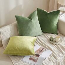 鼠尾草绿色枕套，装饰天鹅绒抱枕套，适用于现代软沙发、农舍家居装饰，适合春季、客厅和卧室 - 綠色 - 查看 5