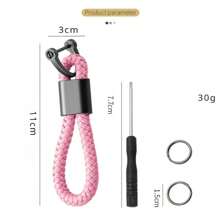 Lennik 1PC Laser Engrave Woven Rope Leather Keychain Vintage Custom Logo Car Bag Key Chain Ring Personalize Company Name Keyring - Multicolor - View 3