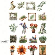 1 Pack Vintage Spring Country Floral Girl Decorative Stickers, Creative Craft Scrapbooking Stickers For Diary, Album, Photo, Stationery, DIY School Supplies - Black - View 4