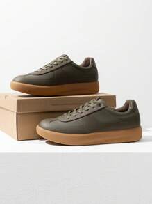 Men's Classic Textured Lace-Up Fashion Sneakers With Cushioned Support  Business Casual Shoes - 綠色 - 查看 11