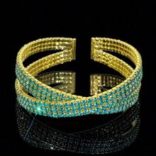 1 pieza Brazalete elegante y lujoso tipo cruzado abierto decorado con piedras de circonita sintética, joyería única de estilo francés para mujer