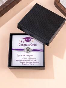 1pc Minimalist Creative Metal Compass Braided Bracelet & Blessing Card, Gift Box Packaging, Graduation Gift - Gift Box Packaging - View 3