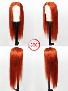 Tóc giả ren phía trước màu cam gừng làm từ tóc thật 4*4 Tóc giả đóng thẳng làm từ tóc thật cho phụ nữ 180 mật độ đã nhổ sẵn ren trong suốt không keo dán tóc giả màu 350 - S350 - Xem 2