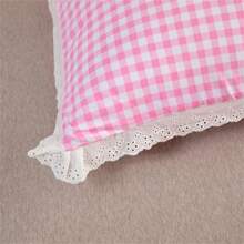 Pink Gingham Polyester Fiber Pillowcases With Lace Trim: Breathable, Machine - Washable, Dry - Cleanable & Quick - Drying