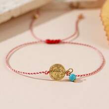 1PC Dainty Martis Series 3mm Copper Bead Synthetic Turquoise Jesus Round Pendant 2025 New Greek March Bracelets For Women - Multicolor - View 6