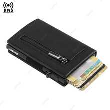 RFID Blocking Slim Wallets Small Credit Card Holder Metal Cardholder Aluminium Case Thin Black Wallet With Coin Compartment For Men Suitable For Teen Summer Casual Outdoor Athletic Or Vacation Travel Or Graduation Gifts Or Birthday Dress Accessories - Black - View 6