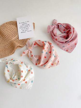 1-3 Years Old Kids Fashionable Silk-Like Scarf, Cute Printed Lightweight Windproof Square Scarf, Unisex