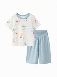 mini bala Conjunto de pijama suave y transpirable para niños, ropa de dormir para bebés Con Protección contra la barriga - gris azul - Ver 4