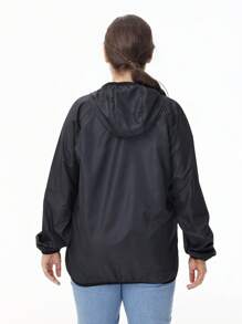 1件装女士轻薄纯色长袖休闲外套，拉链连帽大码女式外套，防晒外套，大码女士休闲运动外套 - 黑色 - 查看 9