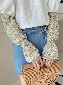 1 par de mangas de brazo de gasa con estampado de florecillas, cubiertas livianas para el brazo con protección UV para ciclismo, conducir, verano