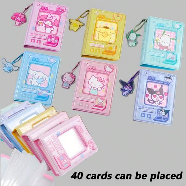 Sanrio 40 Sheets/Book (With Pendant) Sanrio Ins Cute Pompompurin & Kuromi 1-Grid Photo Album, High Quality Idol Photo Collection Book, 3 Inch For,Back To School,School Supplies