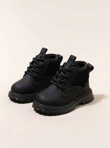 1 Pair New Girl Baby Boots, Children Small Yellow Boots, Toddler Shoes, Soft Bottom Boots, Kids Shoes, Ankle Boots - Black - View 2