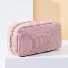 Simple Embroidered Corduroy Handbag, Large Capacity Cosmetic Bag, Women Travel Organizer Pouch