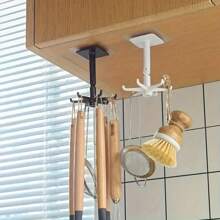 1 pieza Soporte giratorio de 360° para ollas y sartenes de fácil instalación - Sin necesidad de taladrar, montado en la pared, estante de almacenamiento en techo circular expandible de plástico negro para utensilios de cocina, cucharas, espumaderas y talla grande.