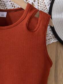 Conjunto de 2 peças para meninas pré-adolescentes, inclui blusa de malha canelada e saia plissada com estampa geométrica digital, roupa casual e elegante para primavera/verão - Castanho Café - Ver 4