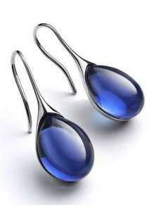 1 paire de boucles d'oreilles dormeuses de mode avec pierre de l'œil de chat incrusté, options multicolores, boucles d'oreilles métal à goutte d'eau de mode personnalisées pour femmes
