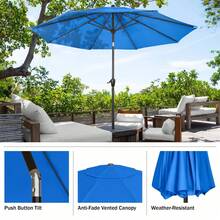 Sombrilla de patio de 10 pies - Dosel con ventilación y inclinación ajustable - Sombrilla resistente a los rayos UV para terraza, patio o jardín - azul brillante - Ver 5