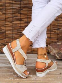EU/US Plus Size Women's Summer New Wedge Heel Rope Thick Sole Metal Buckle Decor Open Toe Sandals - Snake Pattern - View 4