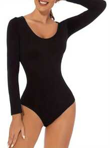 Women's One-Piece Seamless Shapewear, Belly Lift, Hip Lift, Long Sleeves, Large Neckline, Sexy Body Shapewear, Breathable, High-Stretch And Comfortable Briefs - 黑色 - 查看 5
