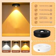 1 个 LED 可充电聚光灯，USB 充电运动传感器猫眼灯，3 色可调壁灯，适用于卧室、衣柜、橱柜、床边、走廊、展示柜