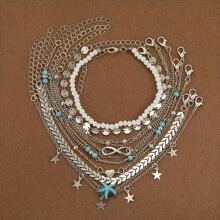 10/20 pezzi Set di cavigliere stile bohémien con stelle marine e perline, adatte per vacanze estive e uso all'aperto