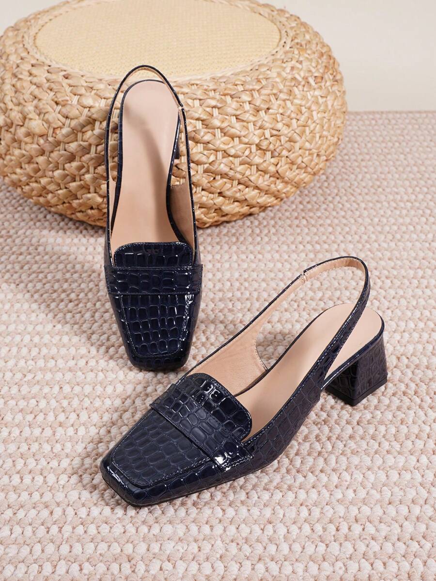 2025 New French Strap Chunky High Heel Closed Toe Sandals, Women Summer/Autumn Square Toe Backless Mid-Heel Shoes - Royal Blue - View 1