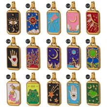 1 pieza Colgante de tarjeta de tarot con estrella y luna de acero inoxidable, accesorio de joyería para collar y pendientes DIY, para uso diario - colgante - Ver 8