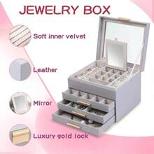 Large Jewelry Box Organizer - 6 Layer Jewelry Holder Organizer With Mirror For Necklace, Earrings And Bracelets Storage, Jewelry Boxes & Organizers For Women (6 Layer Turquoise) - 灰色 - 查看 3