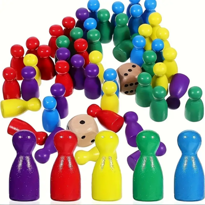 34pcs Chess Set - 32 Chess Pieces + 2 Dice, Wooden Chess Set, 4 Colors, Suitable For Chess, Checkers, Backgammon Party Games, Perfect For Tabletop Games, Party Games, Board Games, Family Gatherings, Outdoor Activities, Ideal For Party Gifts, Graduation Gifts, Birthday Gifts, Thanksgiving Gifts, Mother's Day Gifts, Easter Gifts