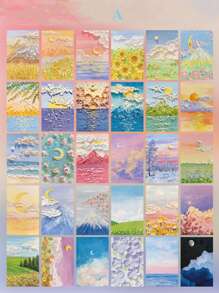 30 件/套精美明信片套装，艺术油画风格，贴心的生日礼物，贺卡，祝福卡，新年礼物，适合送给朋友和家人，返校，学校用品 - 彩色 - 查看 13