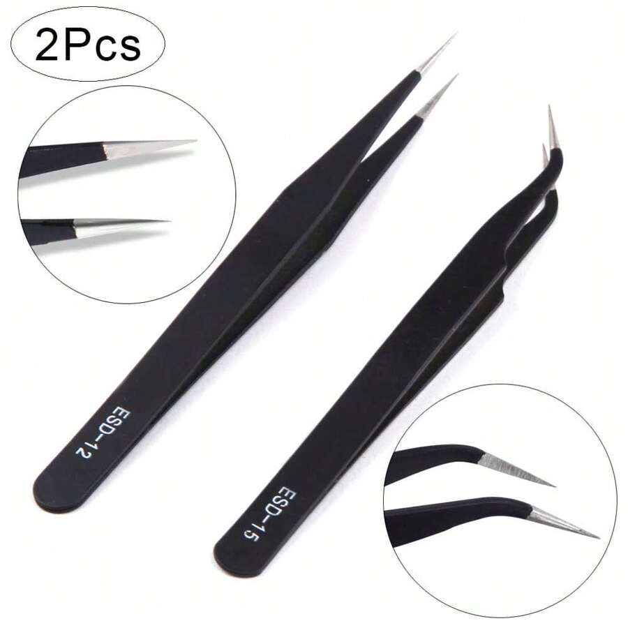 2pcs Stainless Steel Eyebrow Tweezer False Eyelash Extension Tweezers Auxiliary Repair Hyperfine Lashes Tools Make Up Tweezers