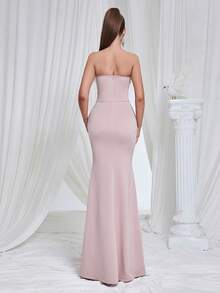 Elegant Simple Contrast Lace Maxi Dress, For Valentine's Day - Pink - View 5
