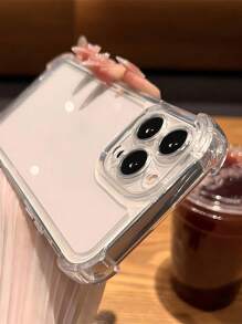 1 pieza Funda de teléfono transparente con borde completo antideslizante y antigolpes, compatible con iPhone 11/12/13/14/15/16 Pro Max