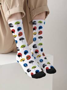 1 Pair 3D Printed Cartoon Athlete & Bicycle Mid-Calf Socks For Men & Women, Comfortable Breathable Fashionable Streetwear Socks, Suitable For Holidays, Vacations, Gift-Giving