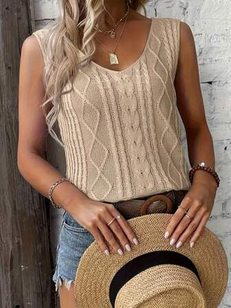 Plus Size Dam V-ringad Ärmlös Ribbad Casual Vest Linne, lätt andas, Lämplig för vår och sommar