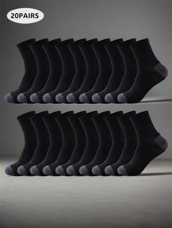 20pcs/Pack Men's All Season Breathable Moisture-Wicking Comfortable Sports & Casual Mid-Calf Socks