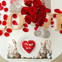 1/4/6 Pcs Easter Bunny Placemats, Polyester Woven Rectangular Table Mats With Eucalyptus Leaves, Machine Washable, Spring Holiday Dining & Kitchen Decor