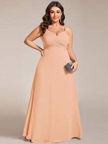 EVERPRETTY Elegant V-Neck Ruched Bust Bridesmaid Dress, Long Gown For Summer - Coral Pink - View 5