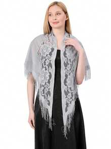 1pc Women Solid Color Crochet Lace Flower Triangular Scarf, Fashion Versatile Shawl, Breathable Sunscreen Headwrap For Dress - Flower Triangle Scarf - View 16